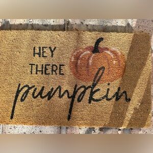 Kirklands Hey There Pumpkin Doormat - Orange and Black